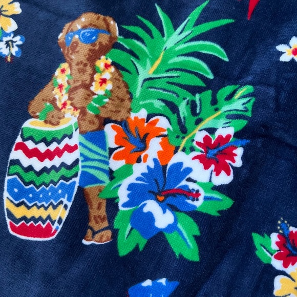 POLO RALPH LAUREN Hawaiian Polo Bear Beach Towel Navy Blue Green - Picture 6 of 12